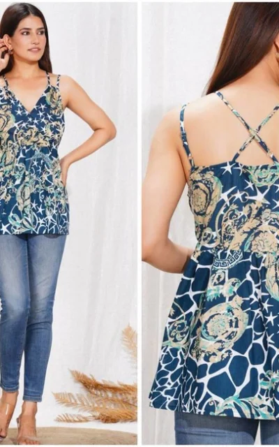 Cotton V Neck Western Spaghetti Top