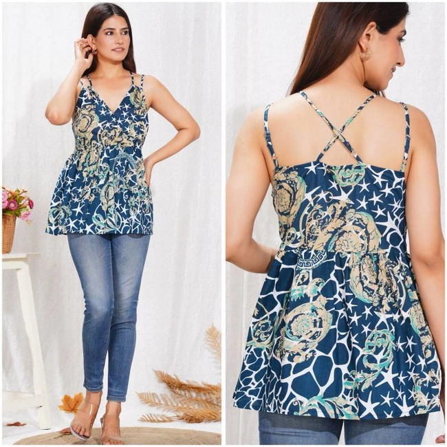 Cotton V Neck Western Spaghetti Top