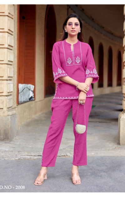 Women's Premium Viscose Slub Co-Ord Set with Thread & Handwork